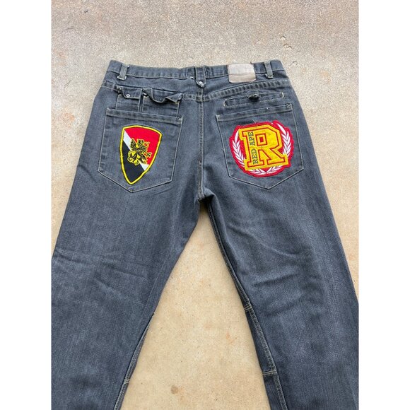 Vintage Red Ape Mens Y2K Black Denim Jeans 40/32 With Logo Patch Y3 - Picture 9 of 11